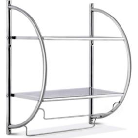 Etagere Salle de Bain Porte Serviettes Suspendues Murales en Chrome Inoxydable avec 2 Tablettes et 2 Porte Serviettes