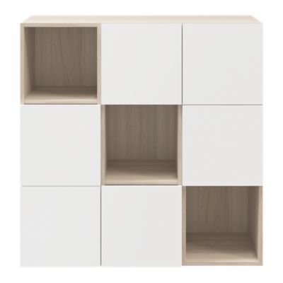Étagère semi ouverte 9 cases effet chêne avec 6 portes blanches GoodHome Atomia H. 112,5 x L. 112,5 x P. 37 cm