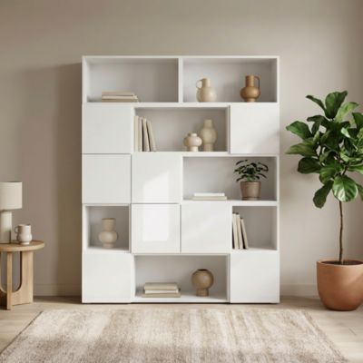 Étagère semi ouverte blanche brillante GoodHome Atomia H. 187,5 x L. 150 x P. 37 cm