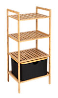 Etagère sur pieds 3 niveaux avec panier amovible L.44 x 93,5 x 33 cm, noir et bambou, Wenko Ecori