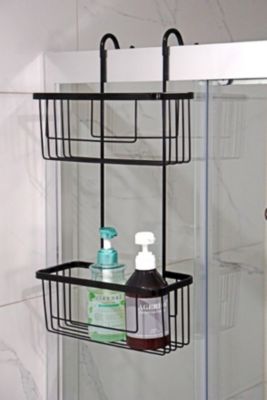 Étagère valet à suspendre à la paroi de douche, 2 niveaux, noir, MTK