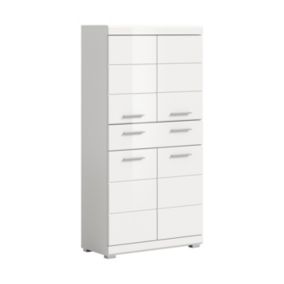 Eteka  - Armoire de salle de bains (L/H/P : 74x141x31 cm) en imitation blanc et blanc brillant profond