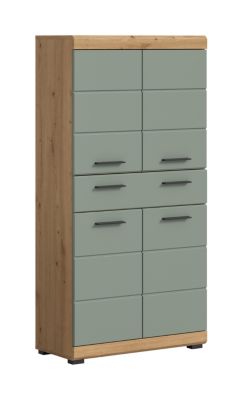 Eteka  - Armoire de salle de bains (L/H/P : 74x141x31 cm) en imitation blanc et imitation sauge profonde