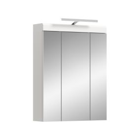 Eteka  - Armoire de toilette avec éclairage (L/H/P : 60x79x18 cm) en imitation blanc et blanc brillant profond