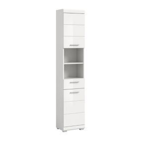 Eteka  - Armoire haute (L/H/P : 37x191x31 cm) en imitation blanc et blanc brillant profond
