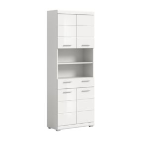 Eteka  - Armoire haute (L/H/P : 74x191x31 cm) en imitation blanc et blanc brillant profond