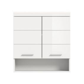 Eteka  - Armoire suspendue (L/H/P : 74x79x24 cm) en imitation blanc et blanc brillant profond