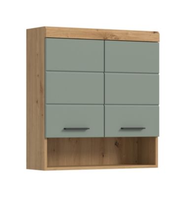 Eteka  - Armoire suspendue (L/H/P : 74x79x24 cm) en imitation blanc et imitation sauge emboutie