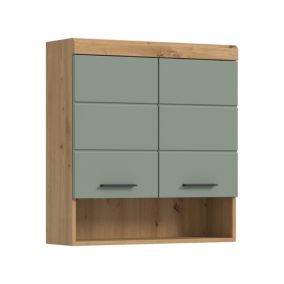 Eteka  - Armoire suspendue (L/H/P : 74x79x24 cm) en imitation blanc et imitation sauge emboutie