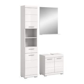 Eteka  - Combinaison de salle de bains (L/H/P : 112x191x34 cm) en reproduction blanche et thermoformé blanc brillant