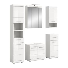 Eteka  - Combinaison de salle de bains (L/H/P : 164x191x34 cm) en blanc reproduction et blanc thermoformé brillant