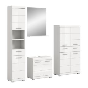 Eteka  - Combinaison de salle de bains (L/H/P : 186x191x34 cm) en blanc reproduction et blanc thermoformé brillant