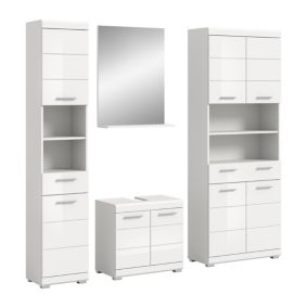 Eteka  - Combinaison de salle de bains (L/H/P : 186x191x34 cm) en blanc reproduction et blanc thermoformé brillant