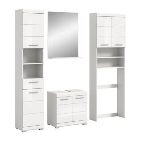 Eteka  - Combinaison de salle de bains (L/H/P : 190x191x34 cm) en blanc reproduction et blanc thermoformé brillant
