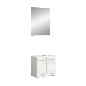 Eteka  - Combinaison de salle de bains (L/H/P : 60x191x34 cm) en blanc reproduction et blanc thermoformé brillant