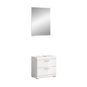 Eteka  - Combinaison de salle de bains (L/H/P : 60x191x34 cm) en blanc reproduction et blanc thermoformé brillant