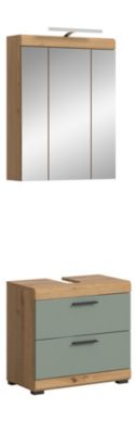 Eteka  - Combinaison de salle de bains (L/H/P : 60x191x34 cm) en imitation blanc et imitation sauge profonde