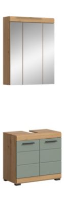 Eteka  - Combinaison de salle de bains (L/H/P : 60x191x34 cm) en imitation blanc et imitation sauge profonde