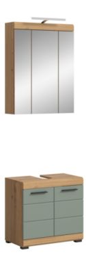 Eteka  - Combinaison de salle de bains (L/H/P : 60x191x34 cm) en imitation blanc et imitation sauge profonde