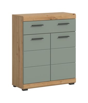 Eteka  - Meuble bas (L/H/P : 74x88x31 cm) en imitation blanc et imitation sauge profonde
