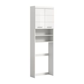 Eteka  - Meuble lavabo (L/H/P : 63x191x24 cm) en imitation blanc et blanc brillant profond