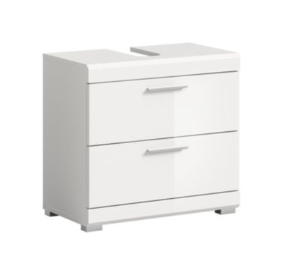Eteka  - Meuble sous-lavabo (L/H/P : 60x56x34 cm) en imitation blanc et blanc brillant profond