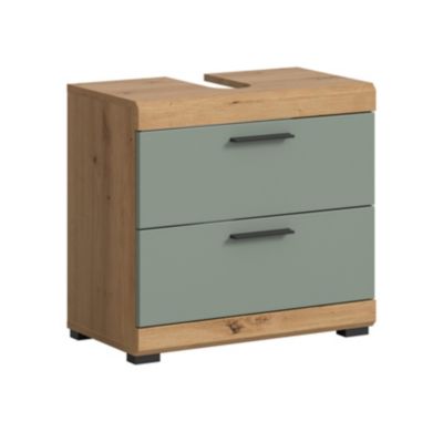 Eteka  - Meuble sous-lavabo (L/H/P : 60x56x34 cm) en imitation blanc et imitation sauge profonde