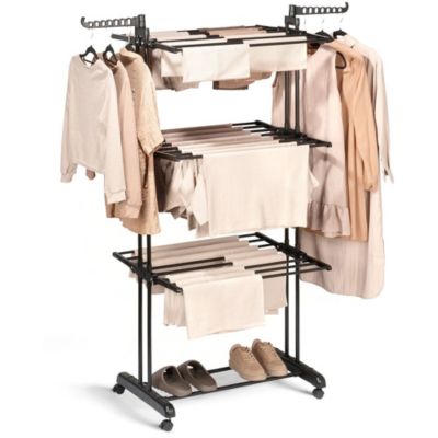 Etendoir a linge Sèche-linge vertical en métal noir sur roulettes 125x170 cm