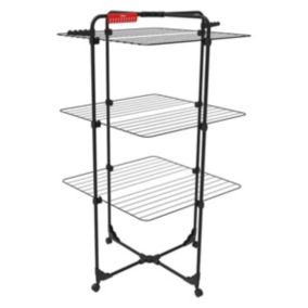 Etendoir à linge Intérieur 3 étages Séchoir à linge Pliable sur roulettes Tancarville Noir 93 x 71 x 131 cm VILEDA