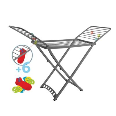 Etendoir séchoir à linge pliable avec pinces à chaussettes gris anthracite longueur 170 x hauteur 55 x profondeur 100 cm JUANIO