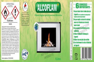 Ethanol végétal pour cheminée décorative Alcoflam Plus vert en bouteille capacité 1 L