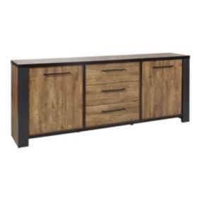 ETIENNE - Buffet 2 Portes et 3 Tiroirs Aspect Bois finition Denver et Noir