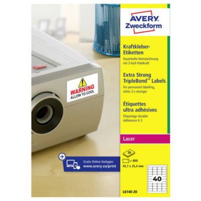 Etiquette ultra-adhésives Avery-Zweckform L6140-20 45,7 x 25,4 mm, 800 ...