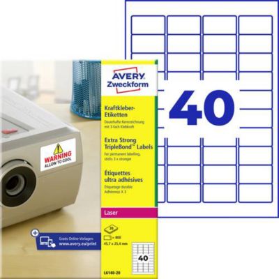 Etiquette ultra-adhésives Avery-Zweckform L6140-20 45,7 x 25,4 mm, 800 ...