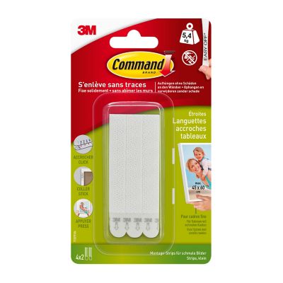 Étroites languettes accroches tableaux blanches Command 4 ensembles