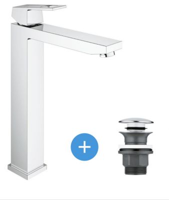 Eurocube Set Mitigeur monocommande 1/2" LavaboTaille XL + Bonde clic clac Grohe pour lavabo avec trop-plein (23406000-CLICCLAC)