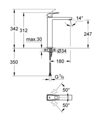 Eurocube Set Mitigeur monocommande 1/2" LavaboTaille XL + Bonde clic clac Grohe pour lavabo avec trop-plein (23406000-CLICCLAC)