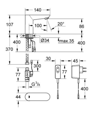 Euroeco Cosmopolitan E Robinet Lavabo Infrarouge Monofluide (36269000)