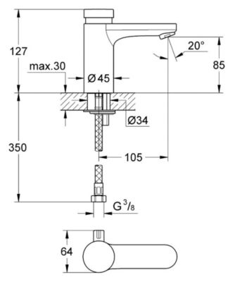 Eurosmart Cosmopolitan T Robinetterie temporisée avec mitigeur et limiteur de température ajustable (36317000)