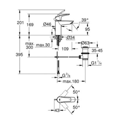 EUROSMART Mitigeur monocommande de lavabo Taille S, avec vidage, Chrome (23456003)