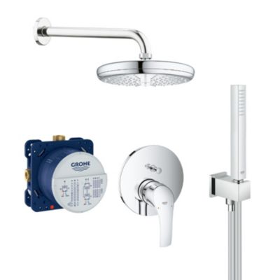 Eurosmart Set de douche tout en 1 avec douche de tête 21cm + Douchette 1 jet, Chrome (25219001-PERFECTCUBE)