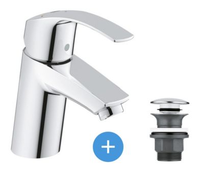 Eurosmart Set Mitigeur lavabo Taille S + Bonde clic clac Grohe pour lavabo avec trop-plein (32154002-CLICCLAC)