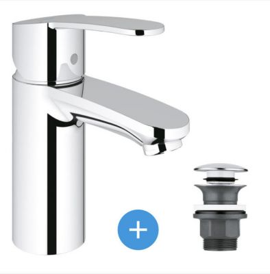 Eurostyle Cosmopolitan Set Mitigeur lavabo Taille S + Bonde clic clac Grohe pour lavabo avec trop-plein (3246820E-CLICCLAC)