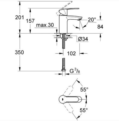 Eurostyle Cosmopolitan Set Mitigeur lavabo Taille S + Bonde clic clac Grohe pour lavabo avec trop-plein (3246820E-CLICCLAC)