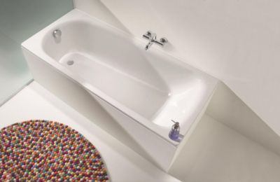 Eurowa Baignoire droite avec pieds 170 x 70 cm en acier émaillé, Blanc alpin (119800010001-SET)