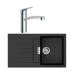 Evier 1 bac 840 HANSGROHE S52 synthèse noir + robinet de cuisine HANSGROHE Logis M31 160 chromé