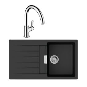 Evier 1 bac 840 HANSGROHE S52 synthèse noir + robinet de cuisine HANSGROHE Vernis Blend M35 210 chromé