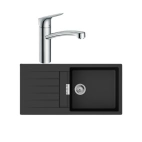 Evier 1 bac 980 HANSGROHE S52 synthèse noir + robinet de cuisine HANSGROHE Logis M31 160 chromé