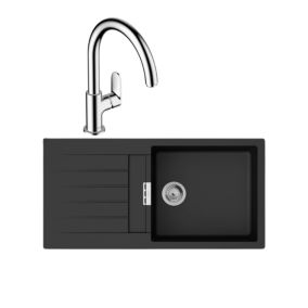 Evier 1 bac 980 HANSGROHE S52 synthèse noir + robinet de cuisine HANSGROHE Vernis Blend M35 210 chromé