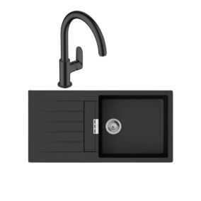 Evier 1 bac 980 HANSGROHE S52 synthèse noir + robinet de cuisine HANSGROHE Vernis Blend M35 210 noir mat